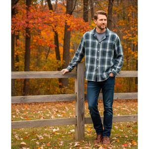 LL Bean Mens XL Regular Plaid Flannel Button Up Long Sleeve Shirt Green 02547